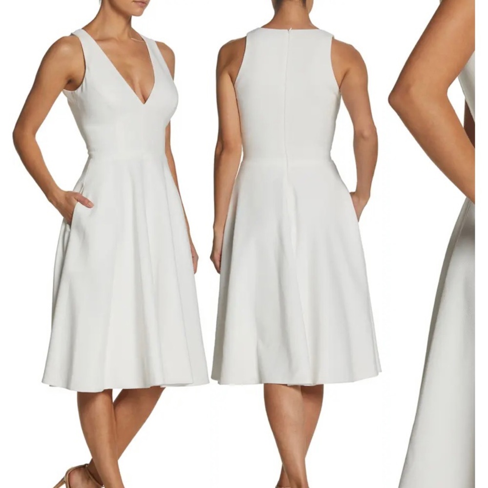 Dress the Population White V-Neck Fit-and-Flare Dress